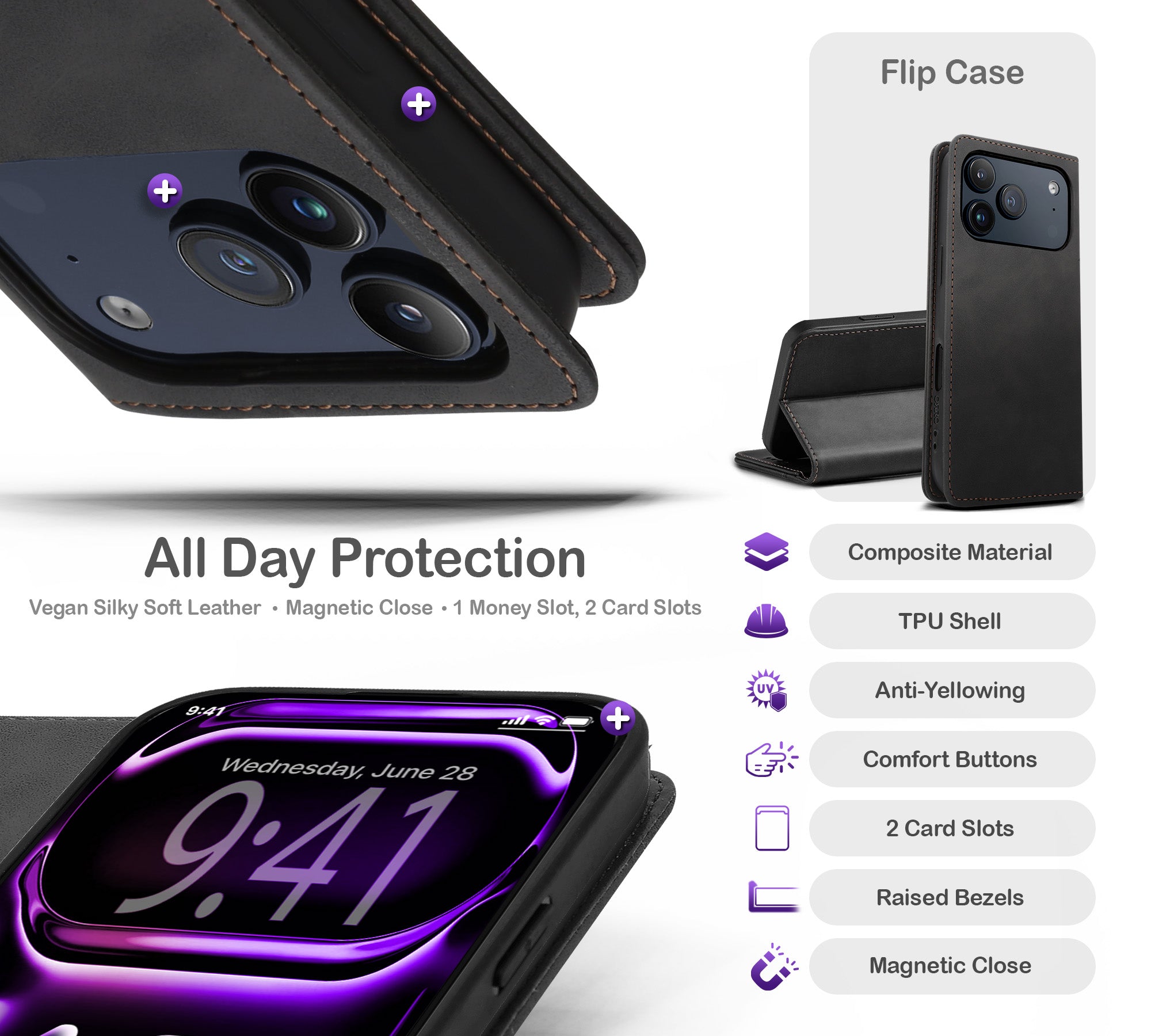 ORRO iPhone 17 Series Case - Vegan Leather Wallet Flip