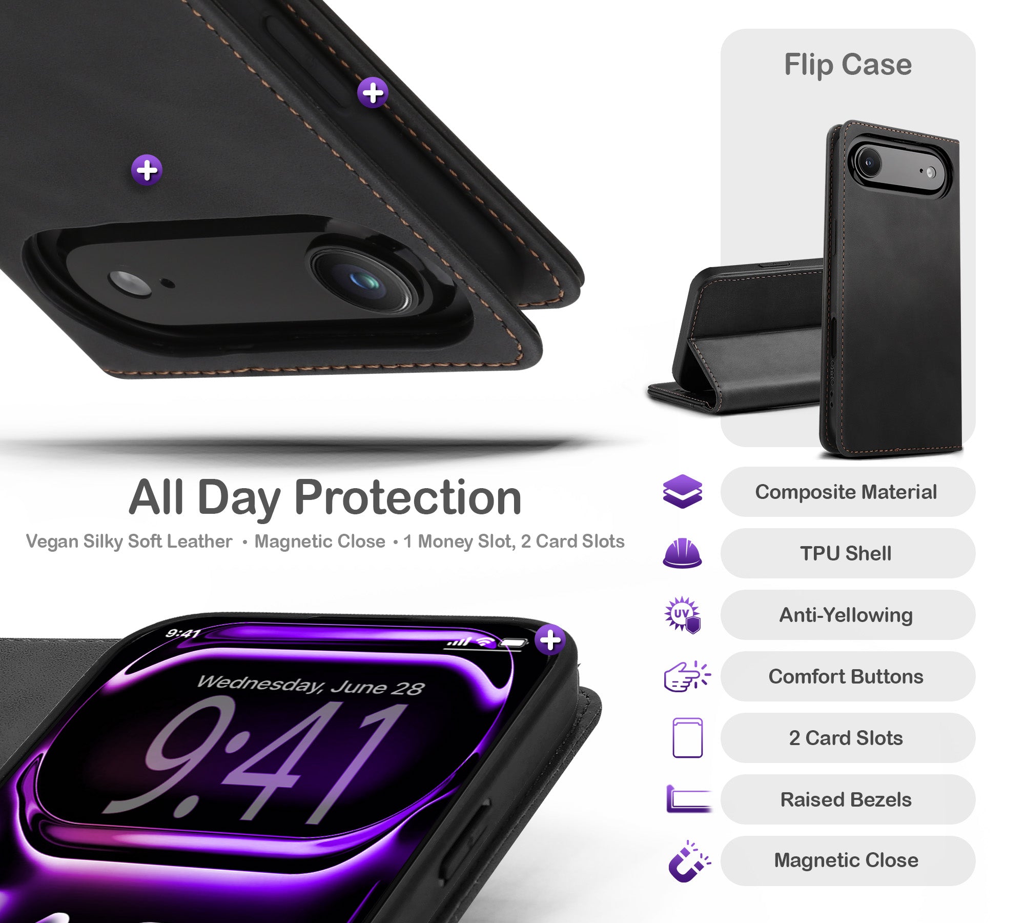 ORRO iPhone 17 Series Case - Vegan Leather Wallet Flip