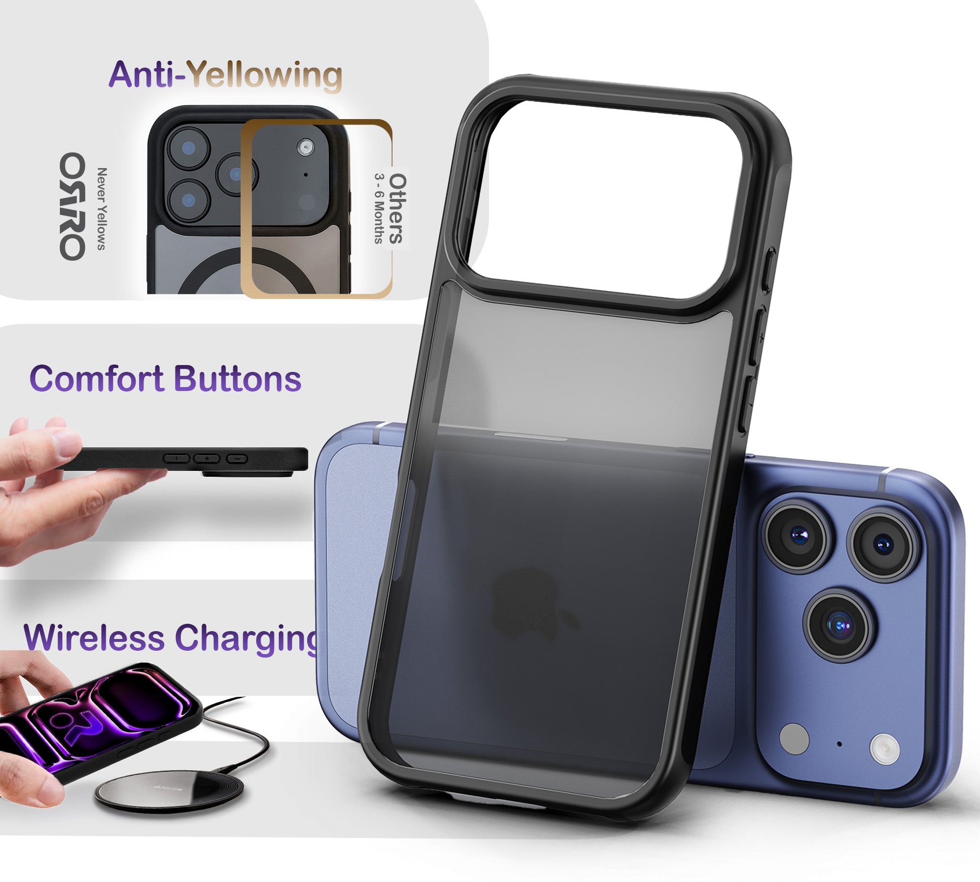 ORRO iPhone 17 Series Case - Black Edge Clear Back