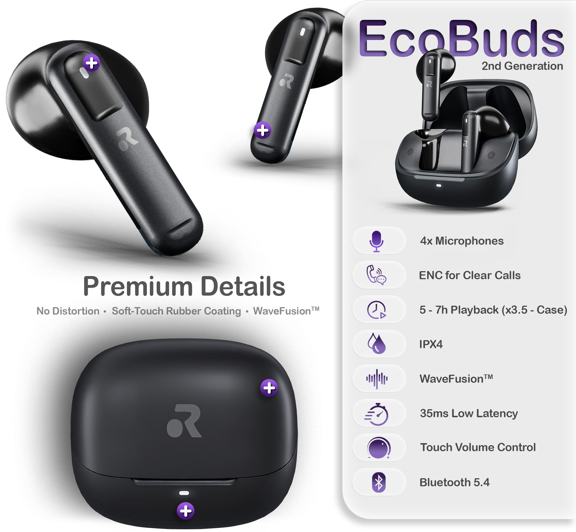ORRO EcoBuds (2nd Generation) — True Wireless Earphones, Black