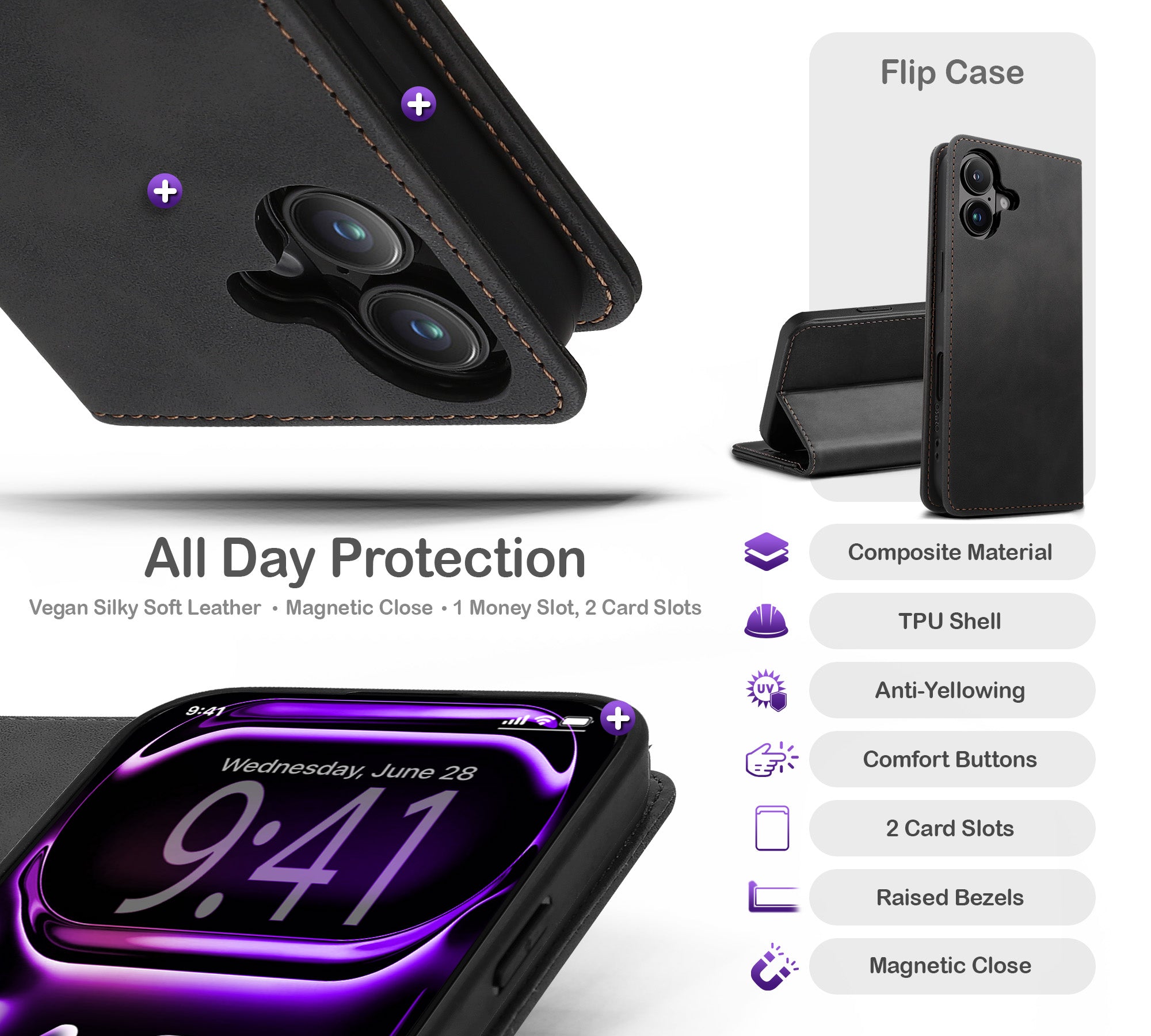 ORRO iPhone 17 Series Case - Vegan Leather Wallet Flip