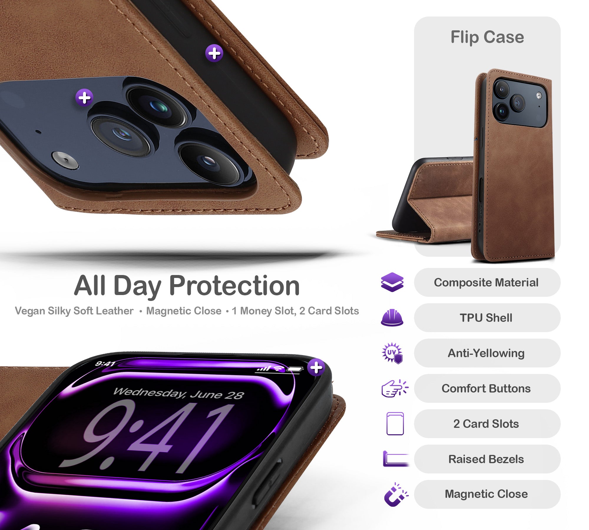 ORRO iPhone 17 Series Case - Vegan Leather Wallet Flip
