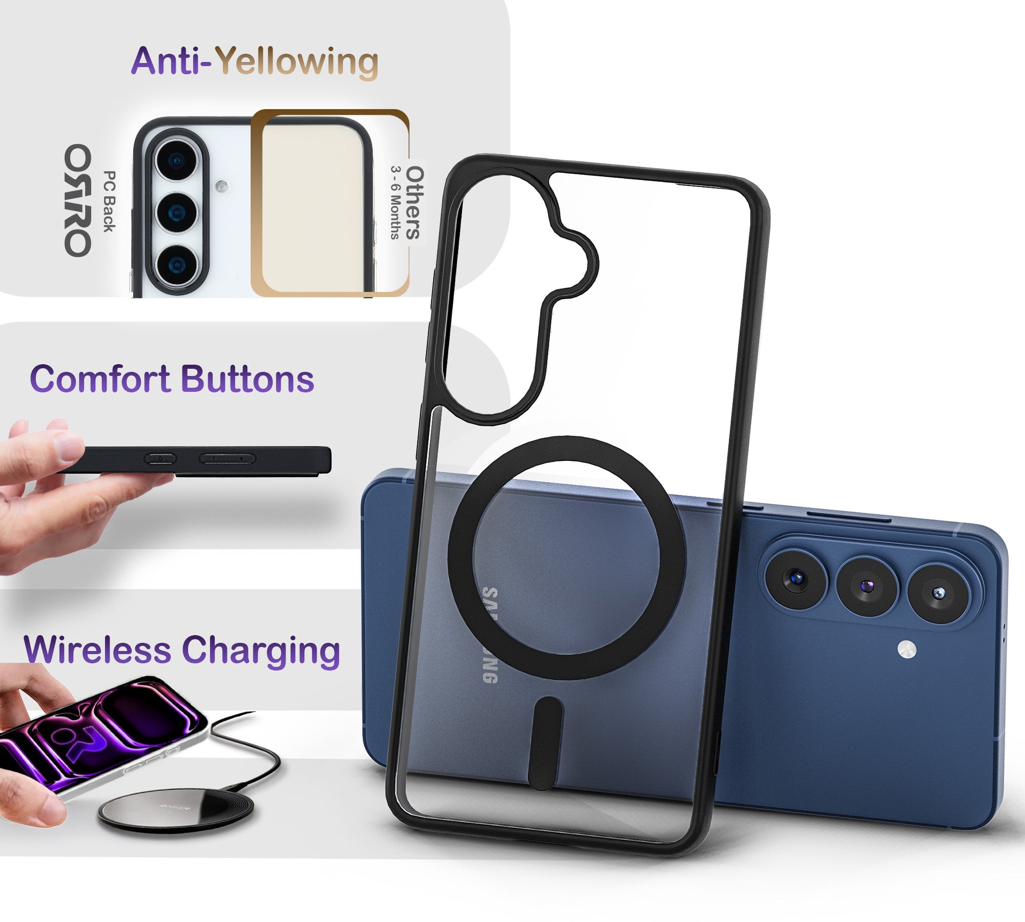 ORRO Samsung S26 Series Case - Clear MagSafe with Black Trim