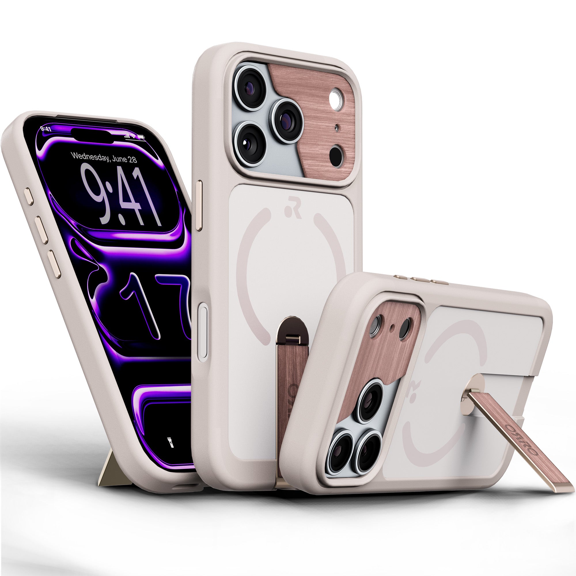 ORRO iPhone 17 Series Case - 360 Kickstand Light Wood Finish